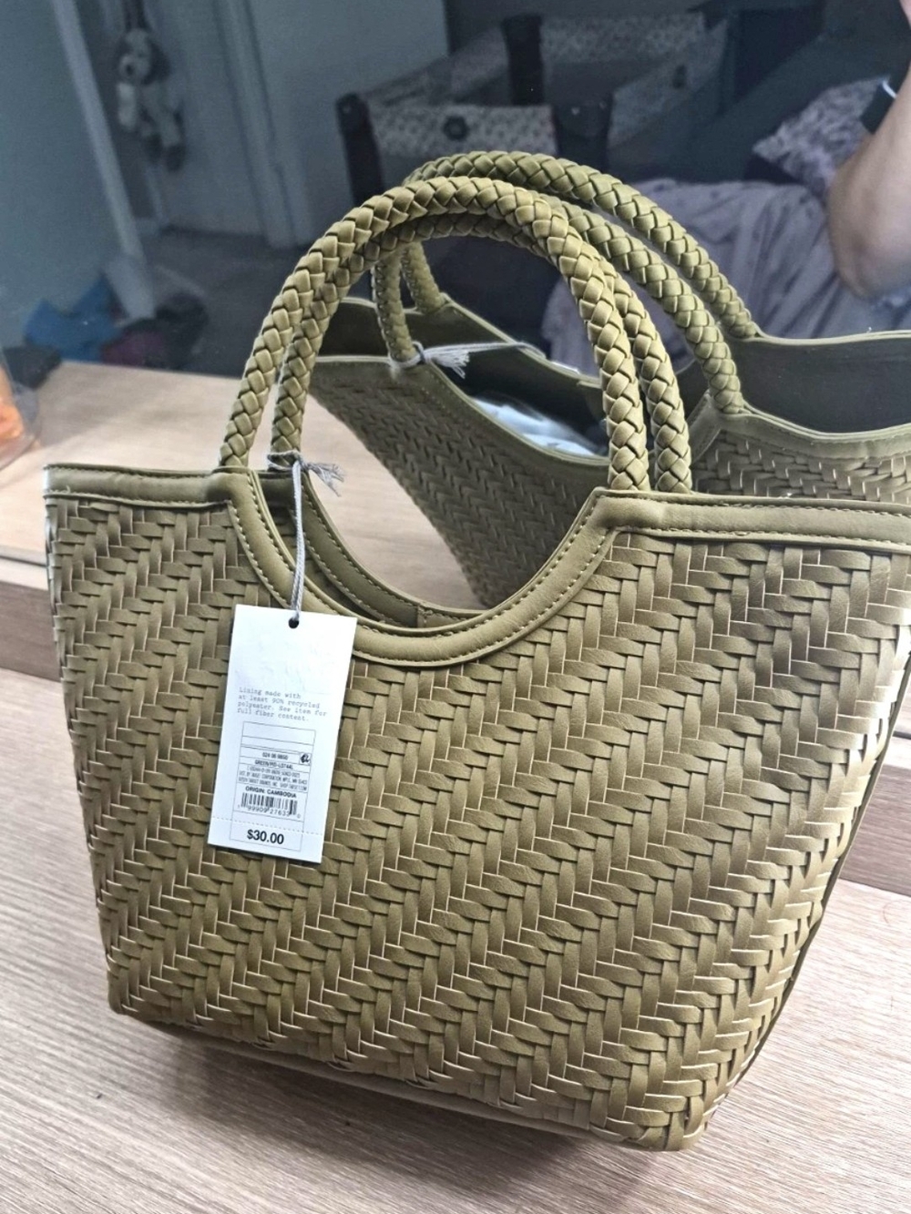 Target Olive Woven Tote with Braided Handles